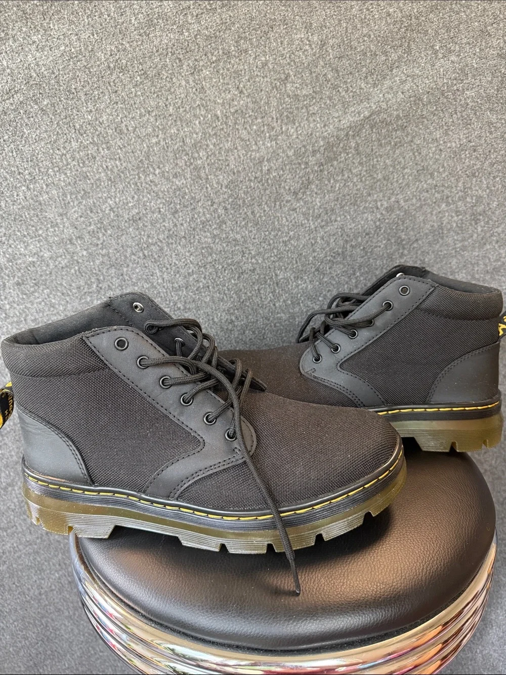 Dr. Martens Black Canvas Lace-Up Boots with Yellow Welt  display picture 3